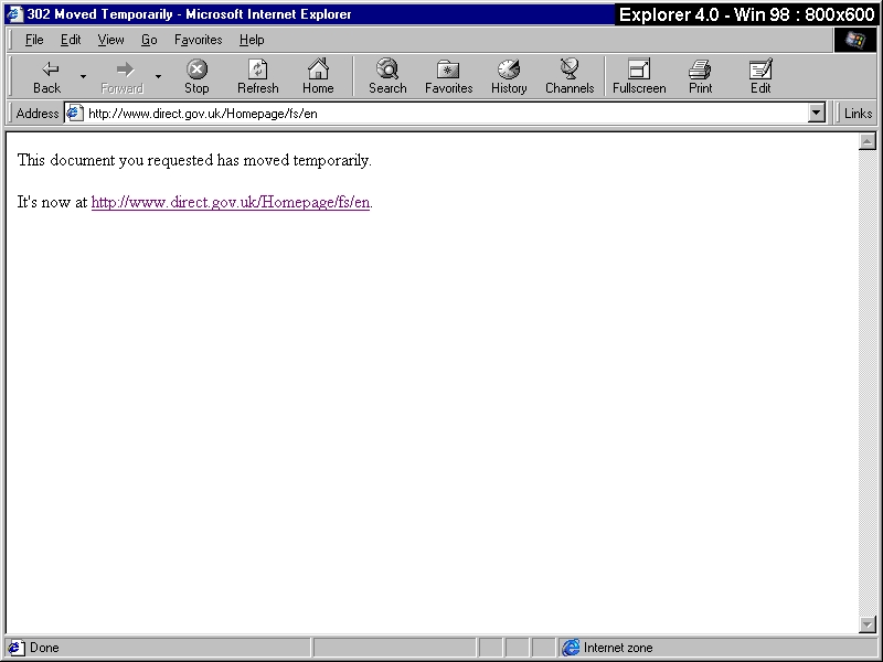 Browsercam image of Directgov site viewed using Internet Explorer 4 and Windows 98